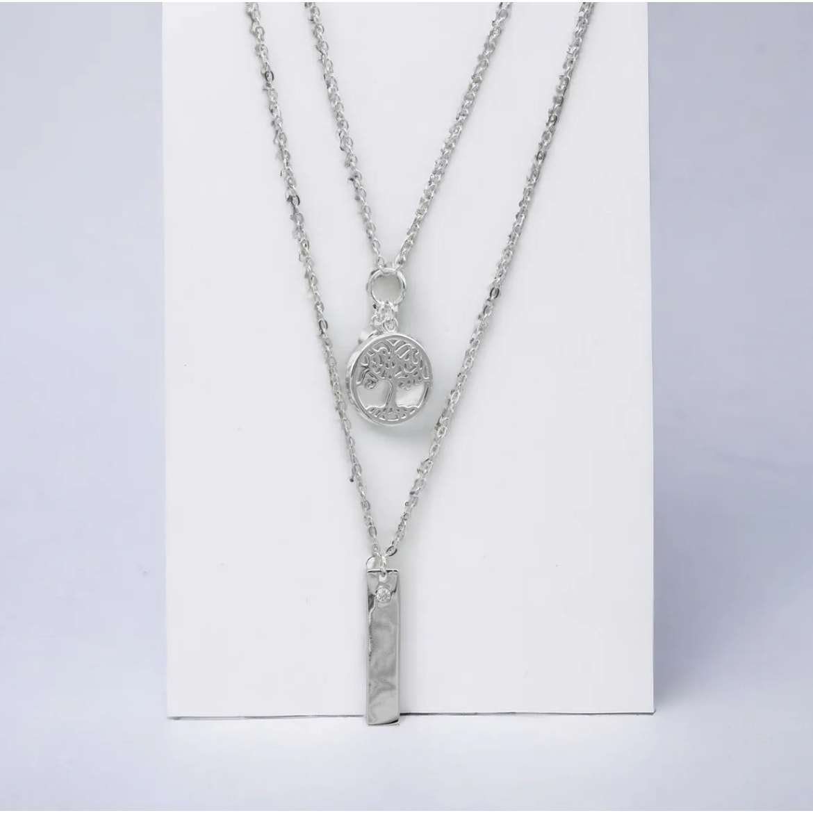Stella Double Necklace Live Tree Silver Chain Necklace